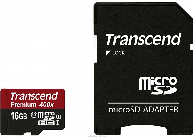 Карта памяти Micro SDXC 16GB Class 10 Transcend TS16GUSDHC10 + adapter